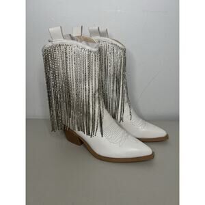 Azalea Wang Faux Leather Rhinestone Fringe Cowboy Boots Women’s Size 6.5